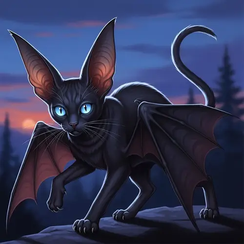 Mysterious Cat with Bat-like Features - Agility and Alertness