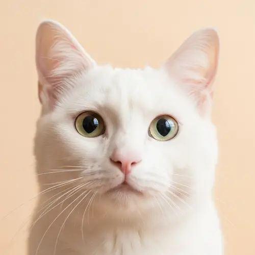 White Cat Face on Light Orange Background - Tranquil Image