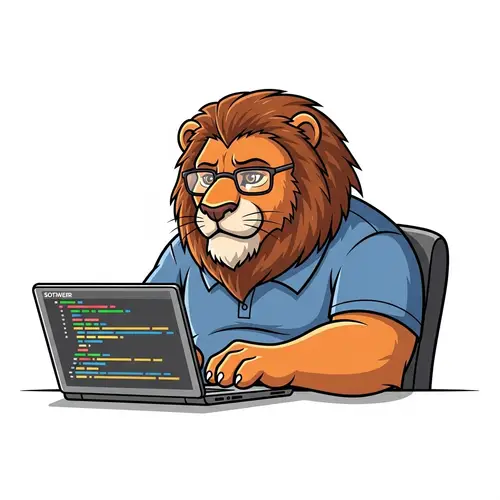Shy Lion Software Developer Coding Illustration