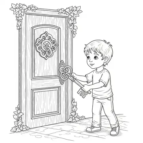 Imaginative Door Coloring Page | Unlock Mysteries with Key