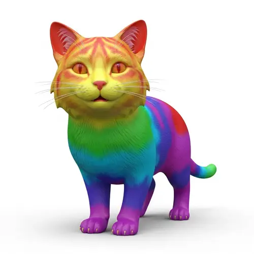 3D Rainbow Cat: Vibrant Feline in Rainbow Colors