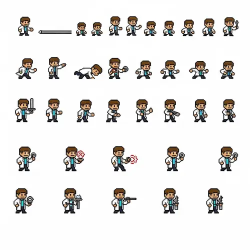 Pixel Art Rick Sanchez Lab Coat Sprite Sheet - Character Animations