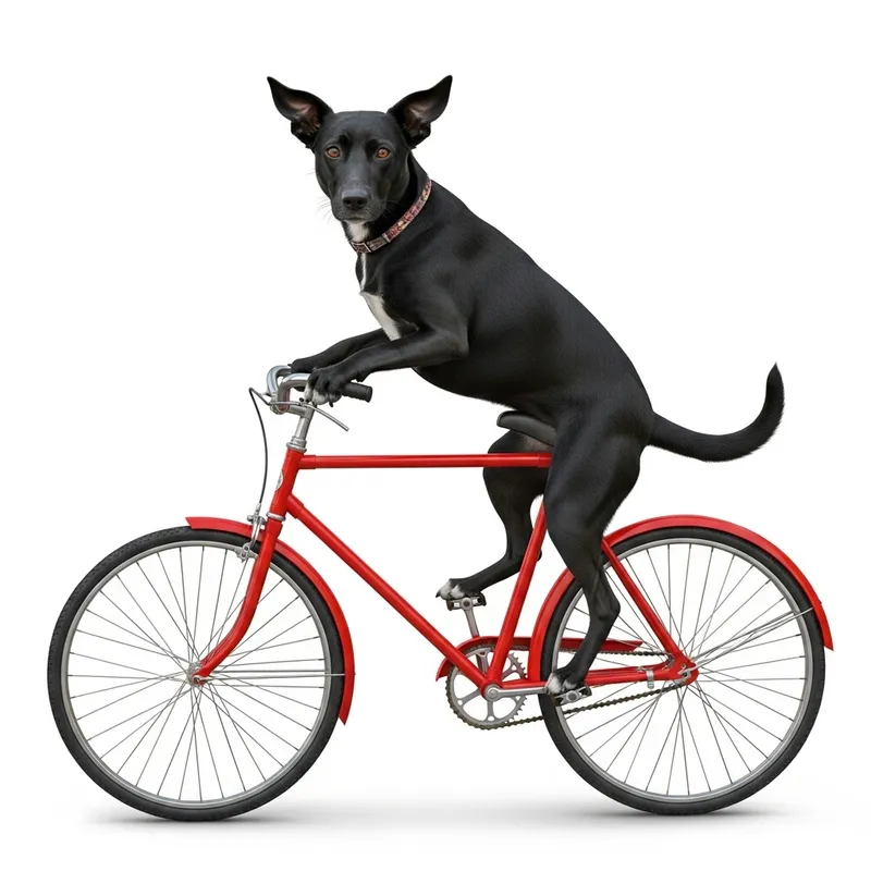 Black Dog Riding Bicycle - Paws on Wheels