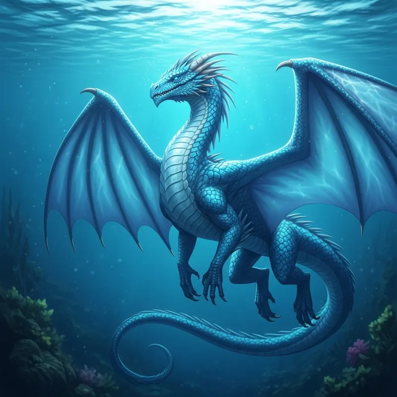 Majestic Seawing Dragon Swimming Underwater | Vibrant Fantasy Art Majestic Seawing Dragon Swimming Underwater | Vibrant Fantasy Art