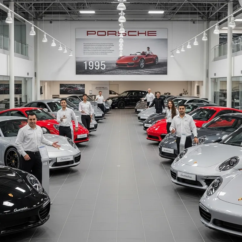 Dynamic Porsche Car Showroom Scene | PowerPoint Slide