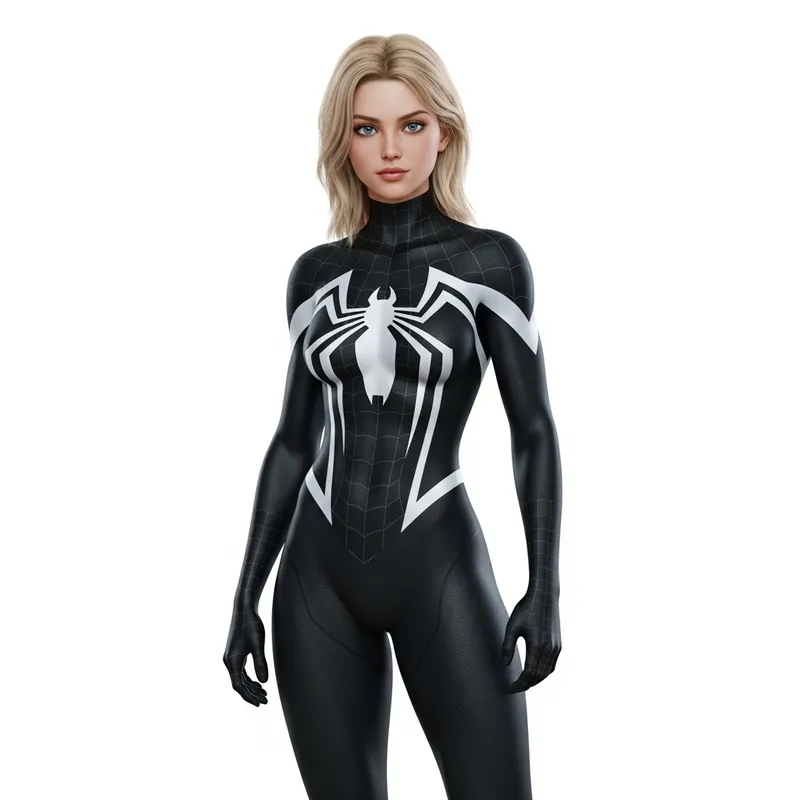 Intimidating Female Superhero in Black Alien Suit
