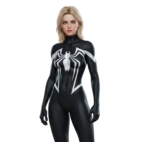 Powerful Female Superhero with Elegant Black Costume