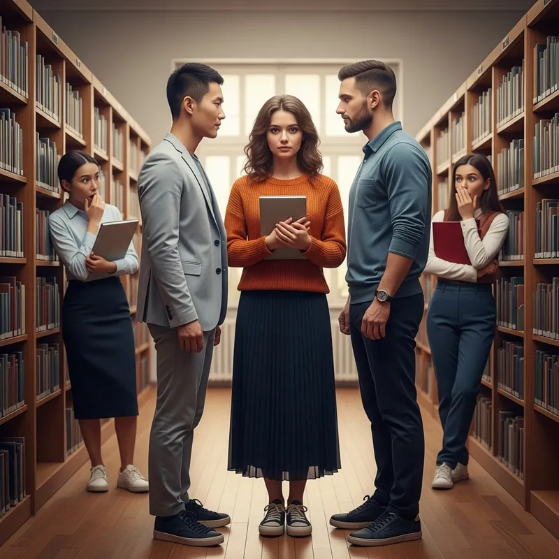 Library Love Triangle: Two Men, One Woman