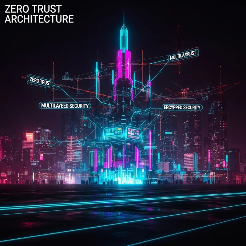 Futuristic Zero Trust Architecture Art: Cyberpunk Network Nodes Futuristic Zero Trust Architecture Art: Cyberpunk Network Nodes