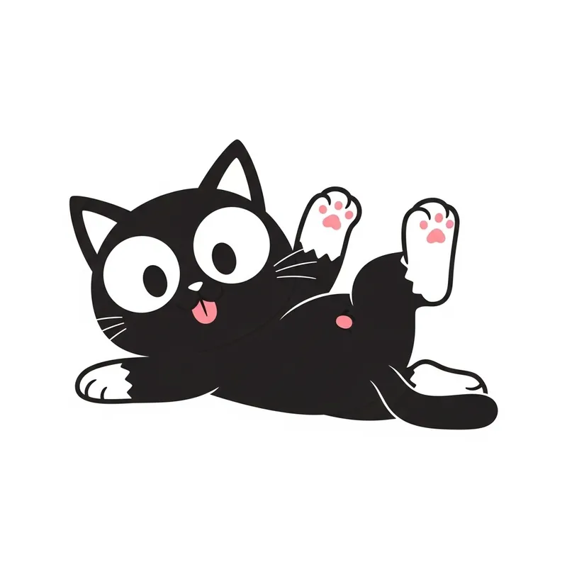 Playful Black Cat Drawing - Mischievous Cartoon Style