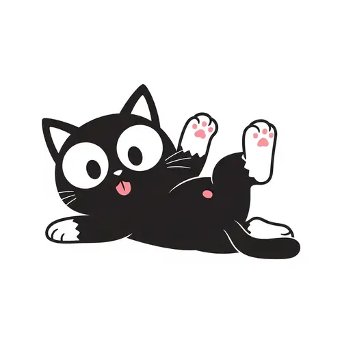 Playful Black Female Cat Illustration - Mischievous and Lively