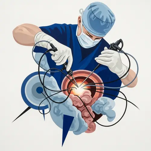 Laparoscopy Surgery Artwork - Abstract Painting in Blues and Greys