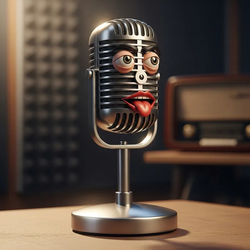 Playful Vintage Microphone with Face