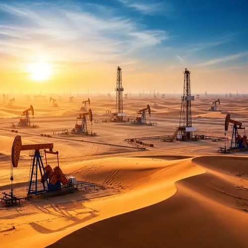Energy Industry in Qatar: Vibrant Oil Drills in Desert Landscape