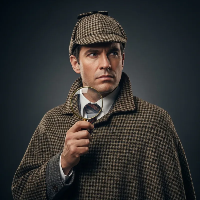Male Detective in Vintage British Attire with Deerstalker Hat