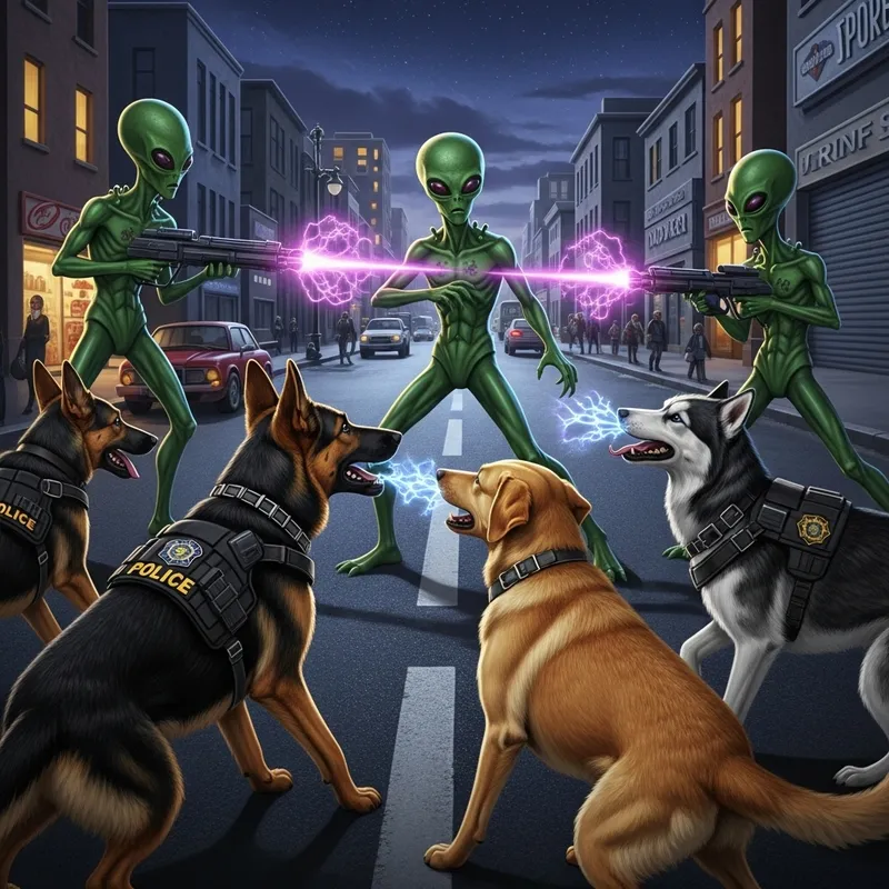Alien Attack: Police Dogs Under Siege by Extraterrestrial Forces