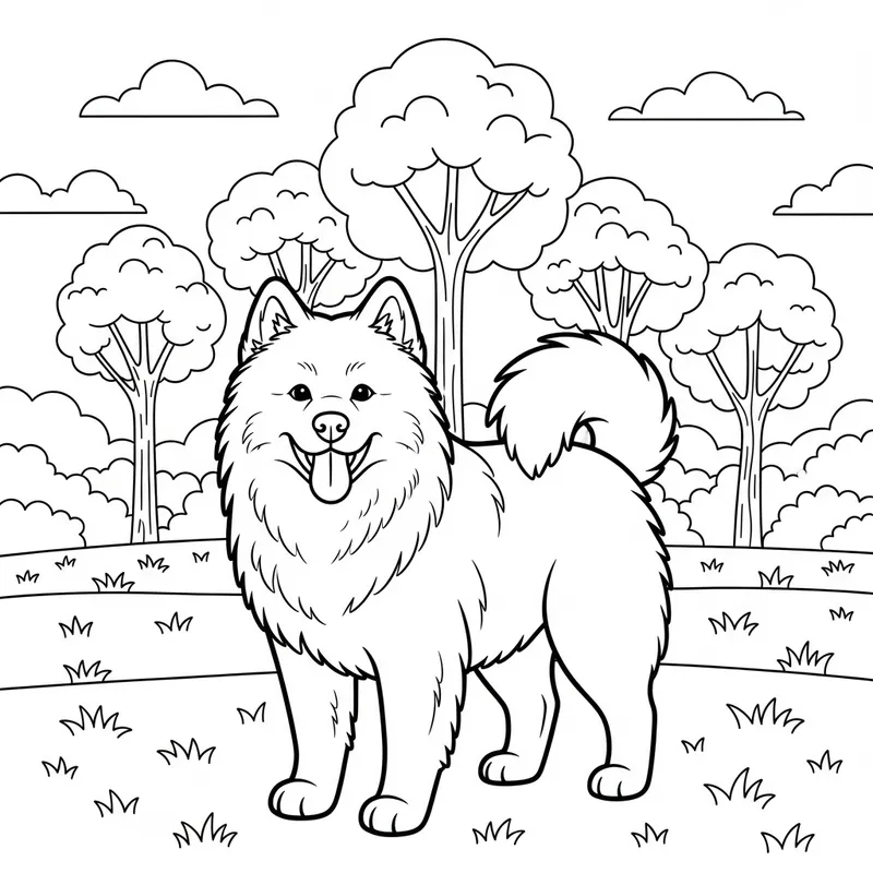 Samoyed Dog Coloring Page for Kids