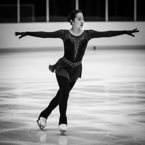 Elegant Figure Skater on Black Ice: A Monochrome Masterpiece
