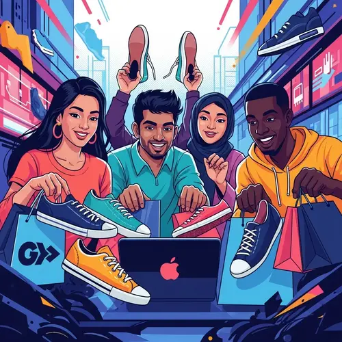 Frenzy of Activity: Diverse Group Online Shoe Shopping