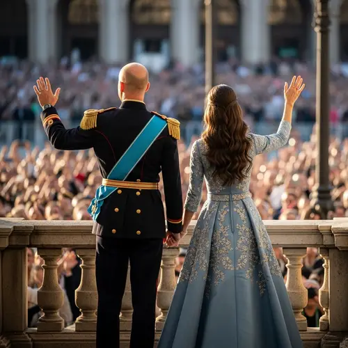 Royal Couple Waves to Crowd - Prince & Princess