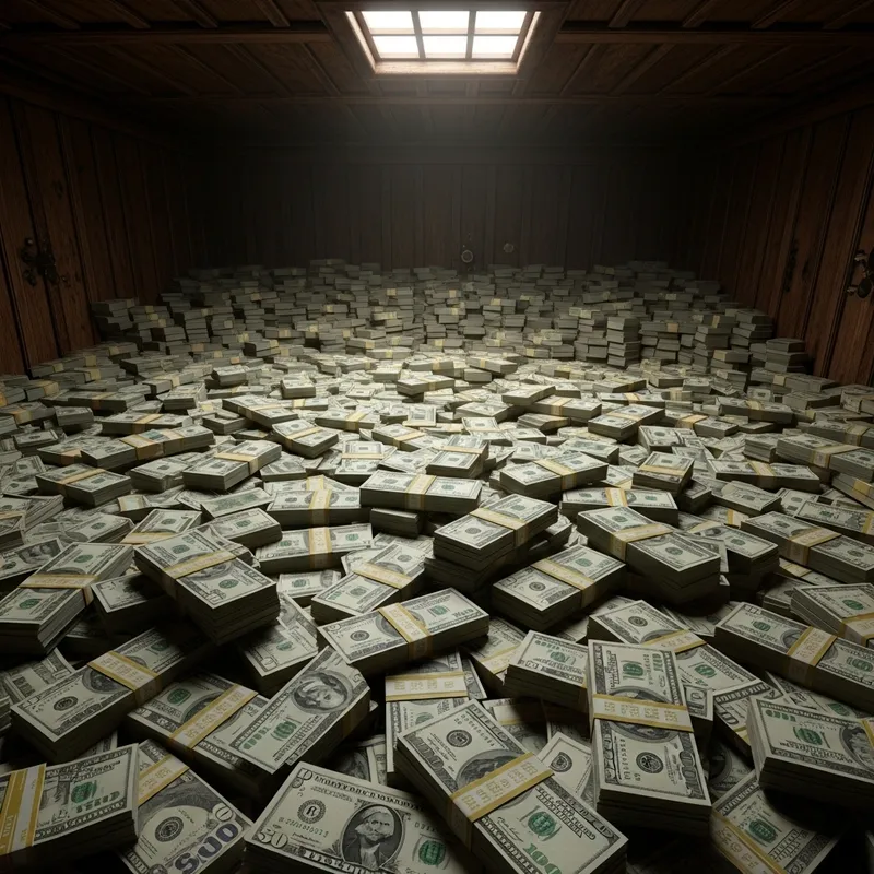 10 Million Dollars Stacked in Wooden Vault: Awe-Inspiring Wealth Visual