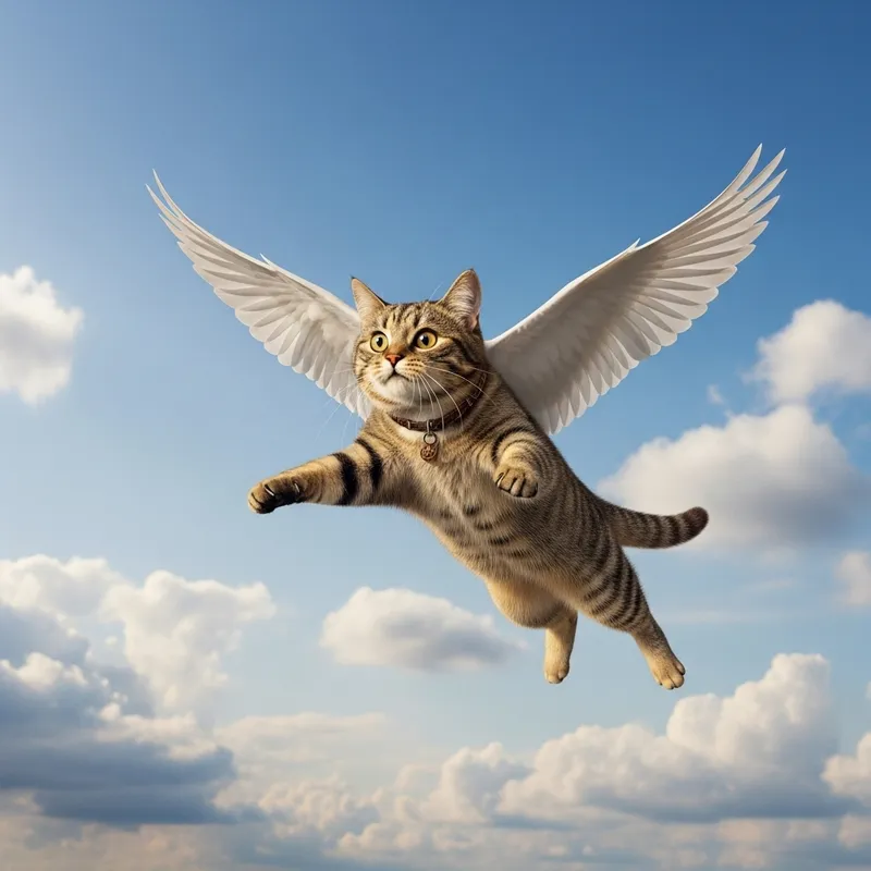 Flying Cat: Whimsical Image of Feline in Flight