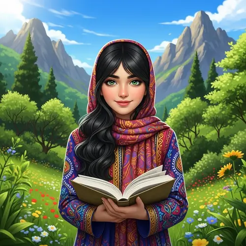 Young Iranian Girl in Traditional Clothing | Vibrant Landscape