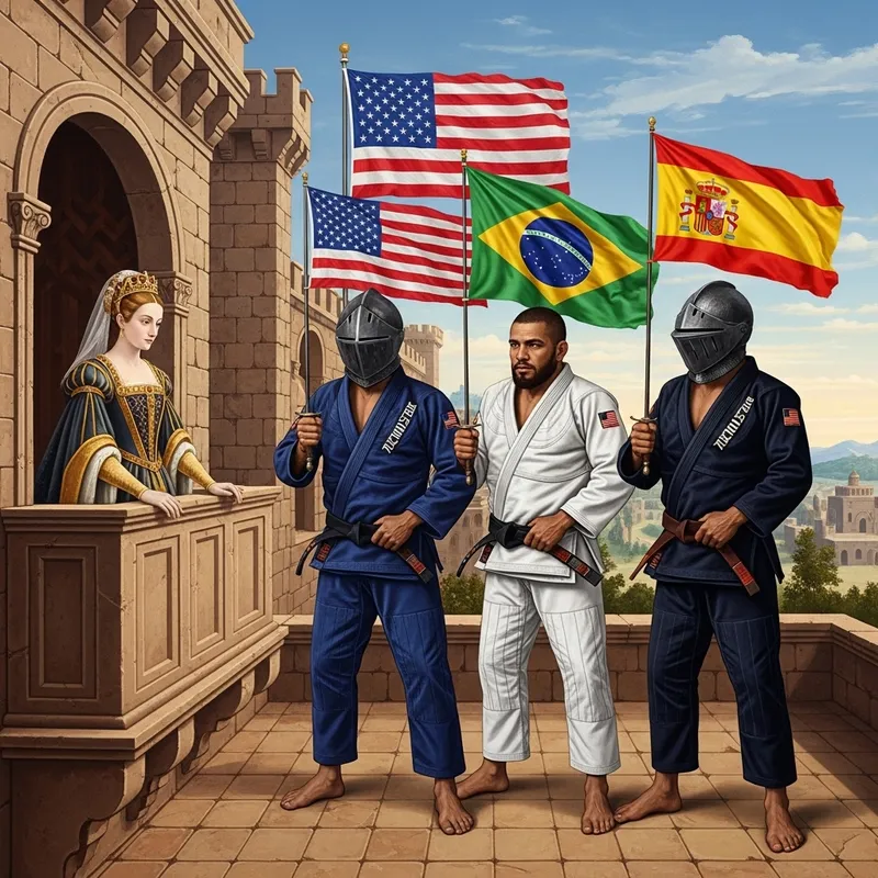 Queen and Knights in Renaissance Castle Balcony Painting Queen and Knights in Renaissance Castle Balcony Painting