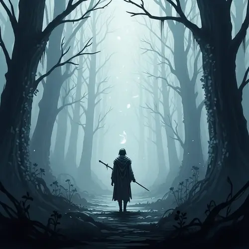 Mysterious Figure in Ethereal Forest - Watercolor & Digital Art
