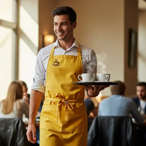 Waiter in a Yellow Apron - Stylish & Professional Service