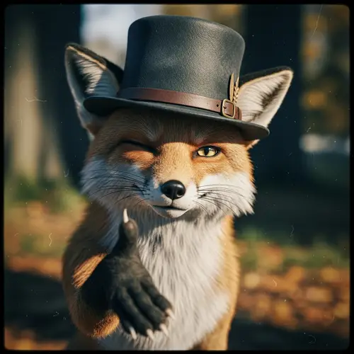 Whimsical Female Fox in Fedora Hat | Vintage Film Camera Capture