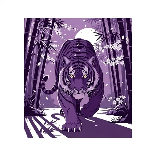 Regal Purple Tiger Art in Tranquil Bamboo Forest