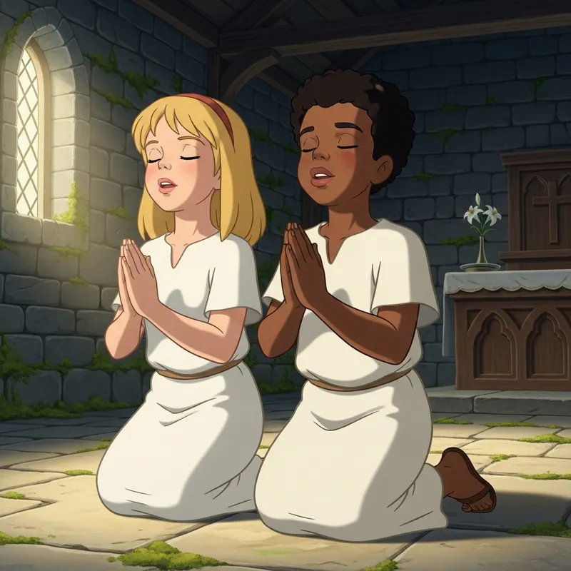 Joyful Children in Prayer for Baptism Ceremony