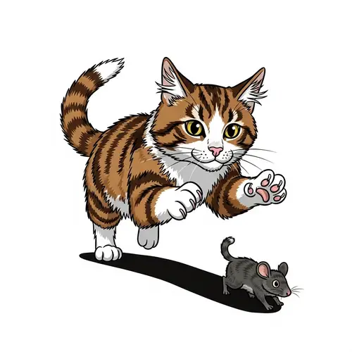 Cat Chasing a Mouse - Fun and Playful Action