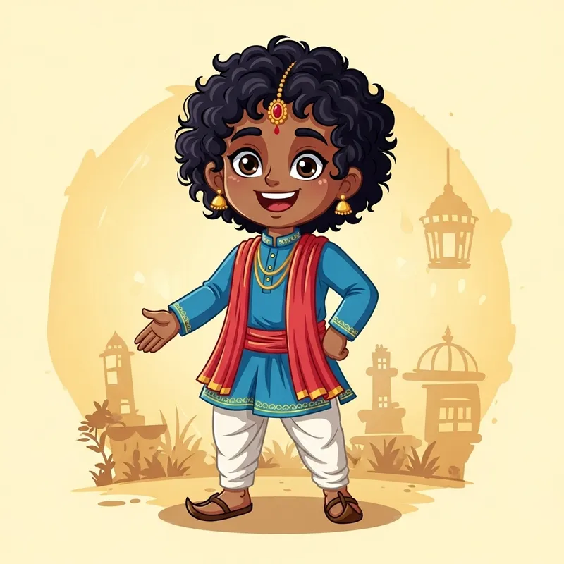 Indian Boy | Dark Skin | Curly Hair | Vibrant Traditional Attire Indian Boy | Dark Skin | Curly Hair | Vibrant Traditional Attire