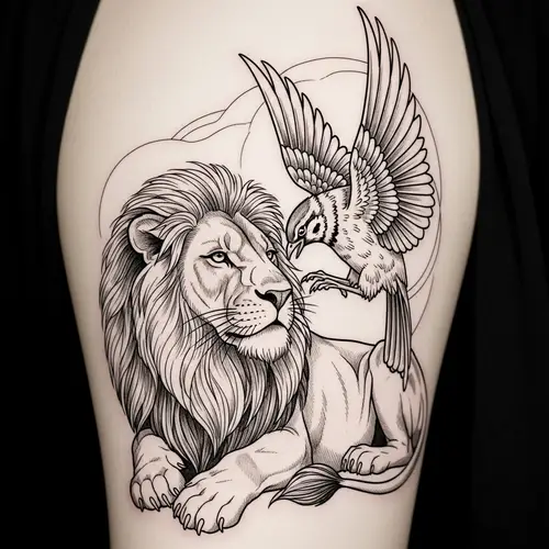 Lion and Bird Tattoo Design