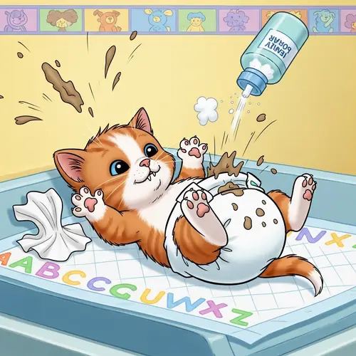 Newborn Kitten with Milk Tooth in Diaper | Cute Animal Cartoon