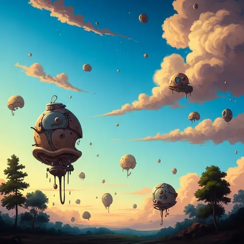 Surrealist Sky Artistry: Fluid Shapes & Pastel Colors