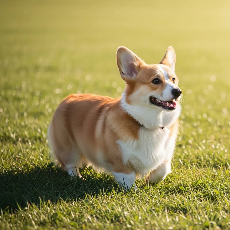 Adorable Corgi Frolicking in Lush Green Field