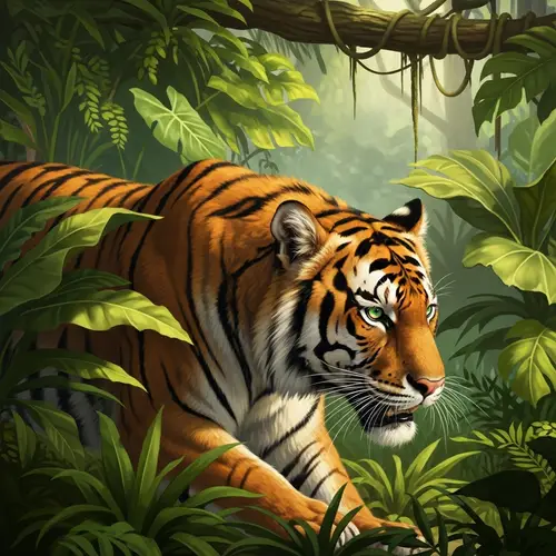 Magnificent Tiger Stalking Prey in Lush Jungle