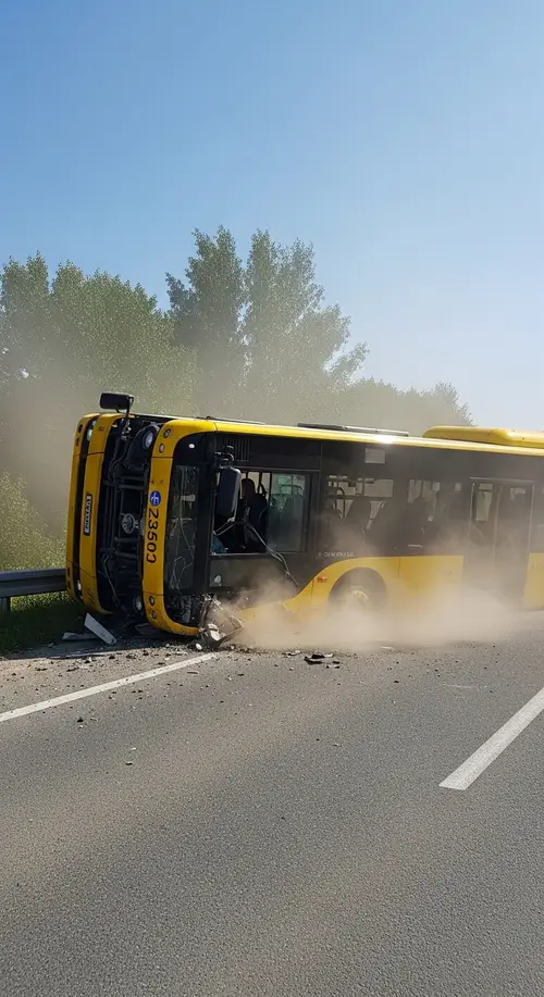 Bus Overturns Off Road: Chaos Unfolds