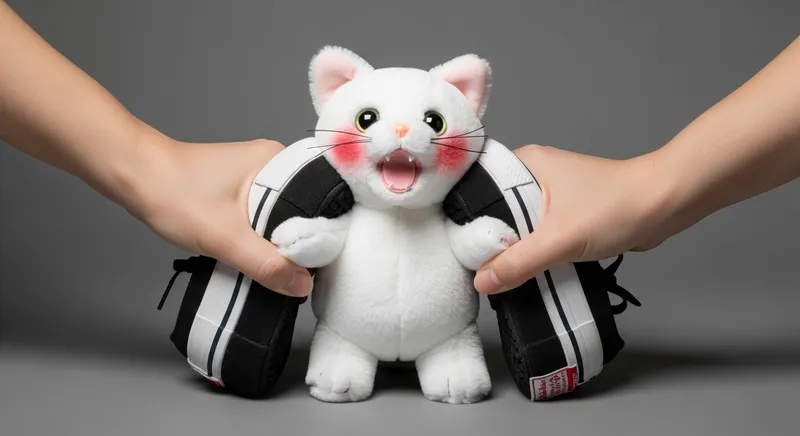 Blushing Toy Cat Gets Squished by Shoes
