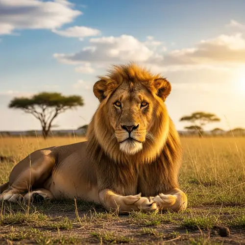Regal African Lion on Sun-Baked Savannah
