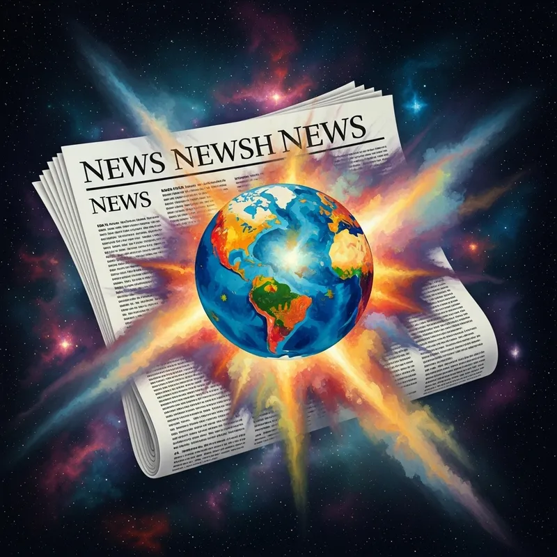 Captivating Oil Painting of News and Globe Explosion in Nebula Captivating Oil Painting of News and Globe Explosion in Nebula