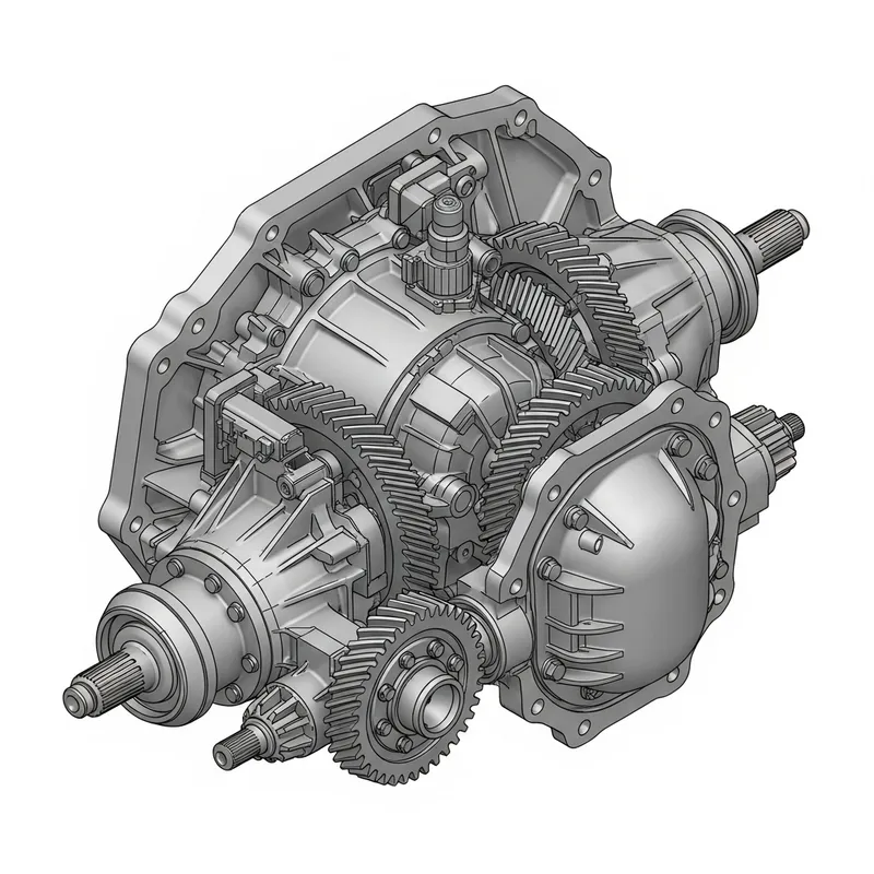3D Isometric View of 4WD Transmission System with Differentials