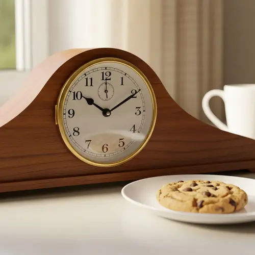 Serene Afternoon Setting with Vintage Clock and Snack
