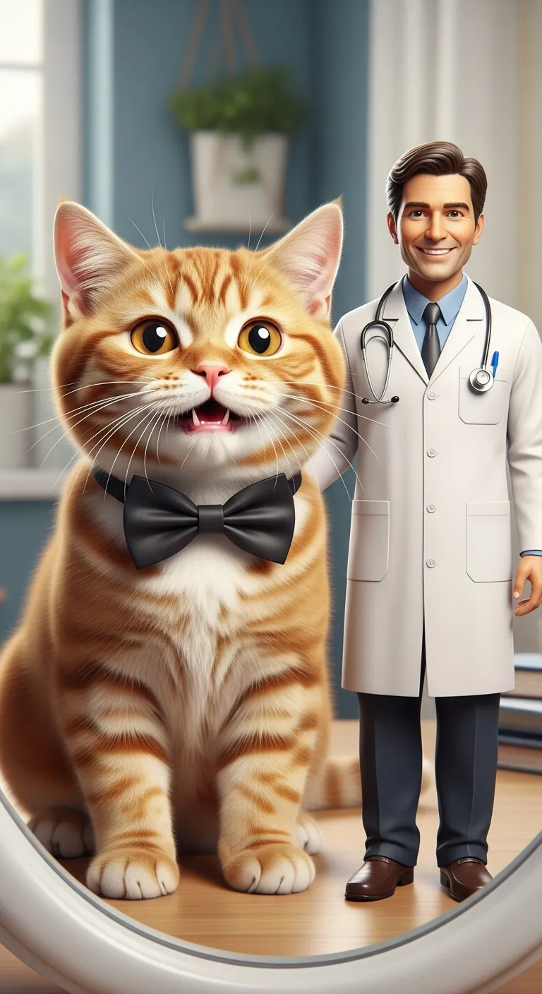 Realistic Red Scottish Cat Beside Doctor | High Resolution Image