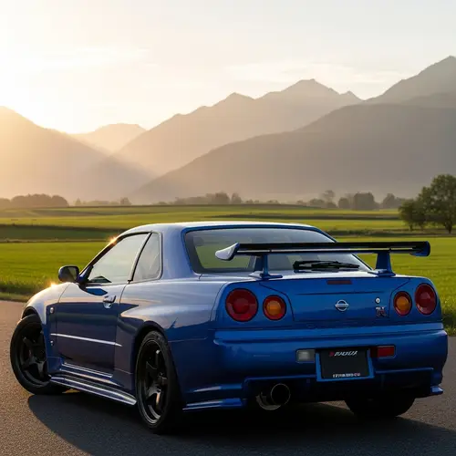 Mesmerizing Back View of Blue Sports Car in Nature | Sunset Glow