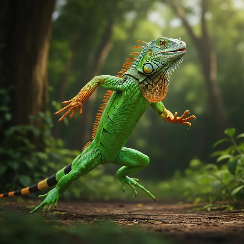 Sportive Emerald Iguana: Athletic & Vibrant in Action