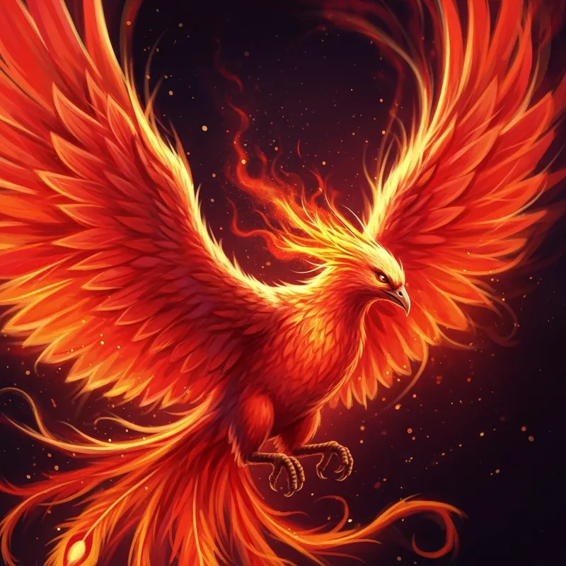 Fiery Phoenix in Majestic Flight: Vibrant Colors & Glowing Feathers